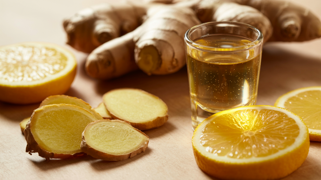 Invigorating flavor combination: ginger and lemon for a warming and zesty Breakfast Drink Shot.