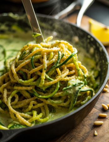 Creamy Zucchini Pasta With Avocado Spinach Sauce
