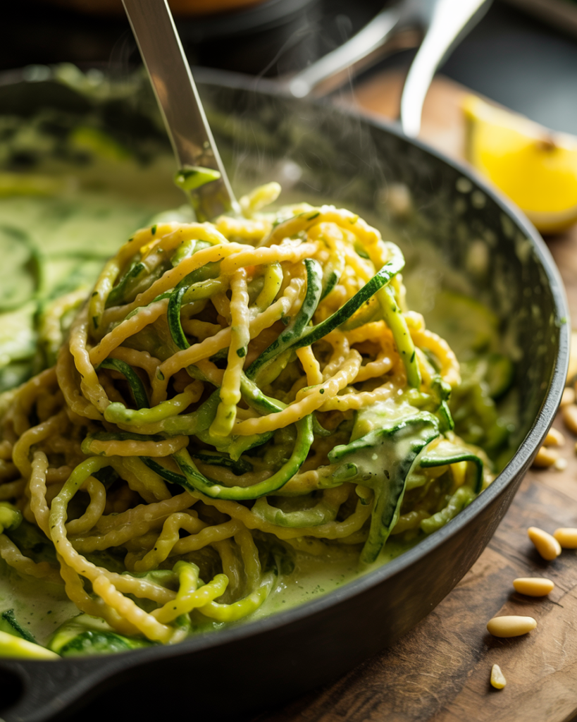 Creamy Zucchini Pasta With Avocado Spinach Sauce