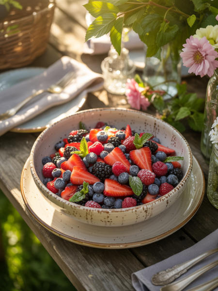 Summer Berry Salad With Candied Almonds & Goat Cheese