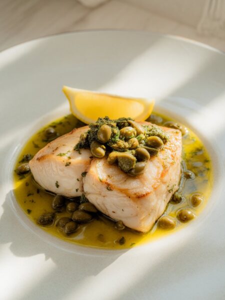 Pan Seared Swordfish Steaks With Olives And Capers