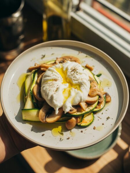 Sauteed Zucchini And Mushrooms With Burrata
