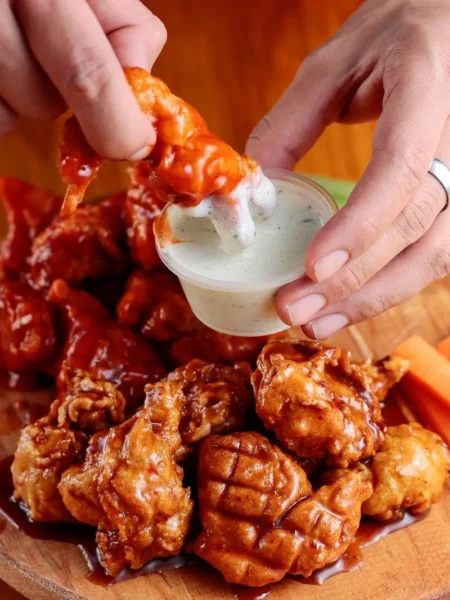 Buffalo Tempeh Wings Bleu Cheese Dip