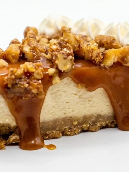 caramel pumpkin cheesecake bars with graham crust, spiced pumpkin filling, and salted caramel on top cut into squares