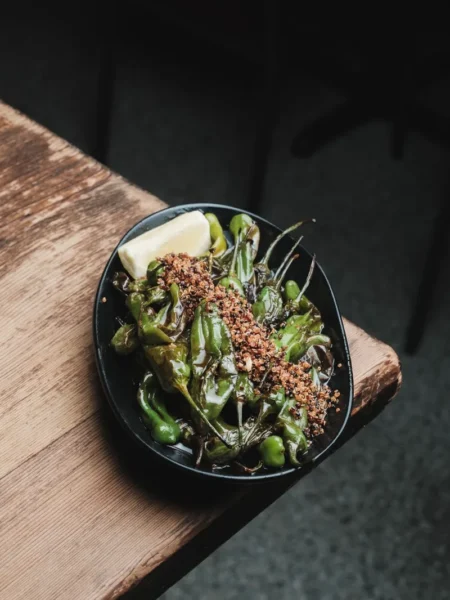 Charred Shishito Peppers And Radishes