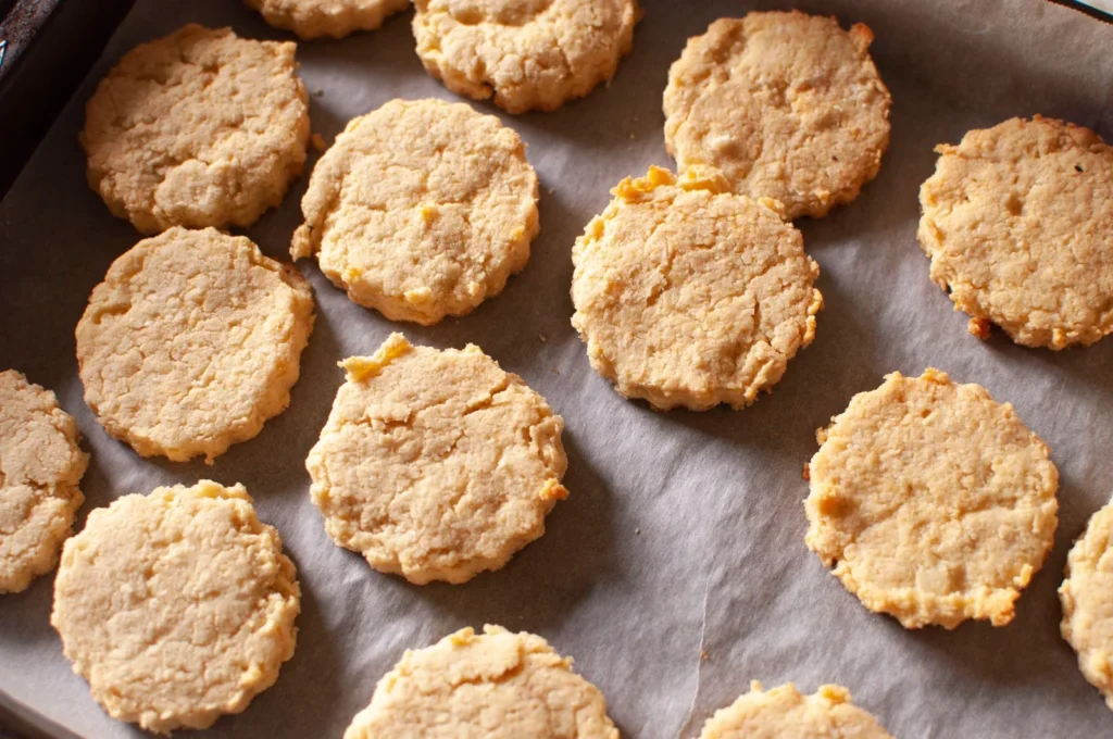 cheese biscuits weight watchers recipes with golden tops, melted reduced-fat cheddar, and chopped chives on a parchment tray