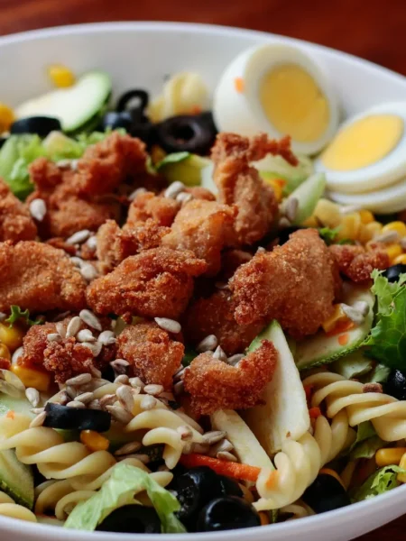 cold lunch ideas for kids without sandwiches shown as pasta salad with eggs cheese and cucumbers in a lunchbox