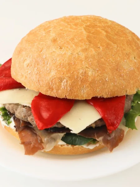 Greek Burgers With Feta And Roasted Red Pepper