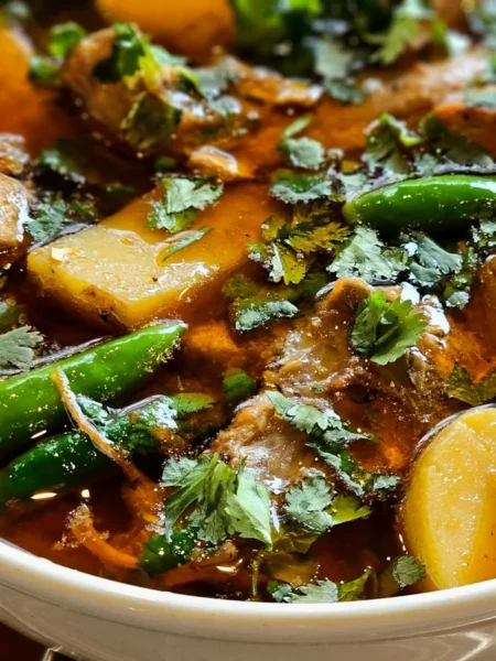 instant pot white chicken chili recipe with shredded chicken, great northern beans, and green chiles in a creamy broth topped with cilantro