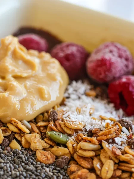 protein balls recipe with peanut butter showing golden oat balls with chocolate chips on a white plate