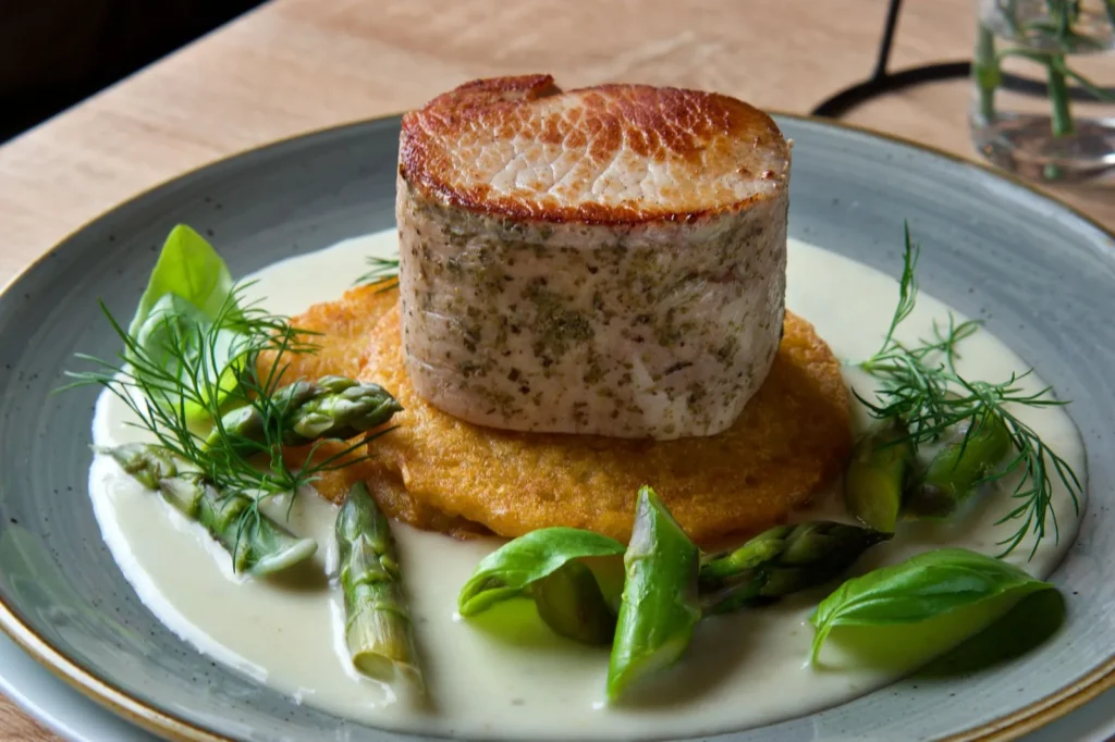 Roast Loin Of Pork With Mustard Caper Sauce