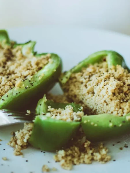 Roasted Stuffed Bell Peppers Quinoa Mushroom Pilaf