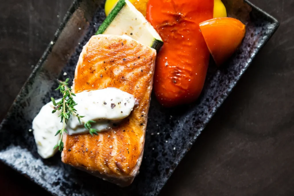 Seared Salmon With Red Pepper Aioli