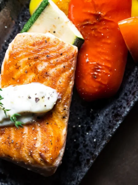 Seared Salmon With Red Pepper Aioli