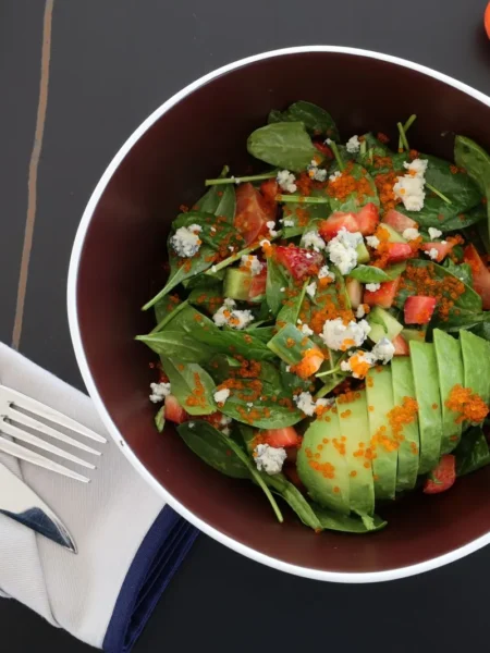 Strawberry Avocado Spinach Salad With Candied Pecans