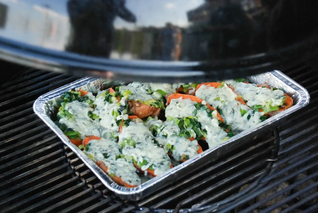 stuffed bell peppers recipe with ground turkey filled with rice, turkey, and melted mozzarella in a baking dish