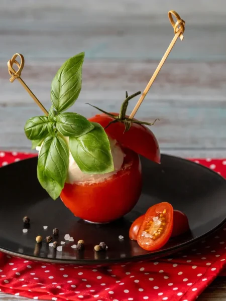 Tomato And Mozzarella Skewers With Sweet Balsamic Glaze