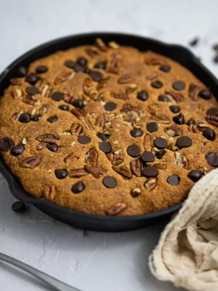 Triple Chocolate Chip Skillet Cookie
