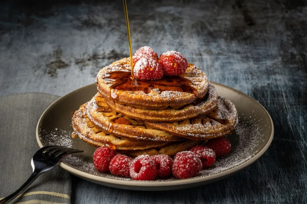 Zucchini Carrot Waffles With Spicy Maple Syrup